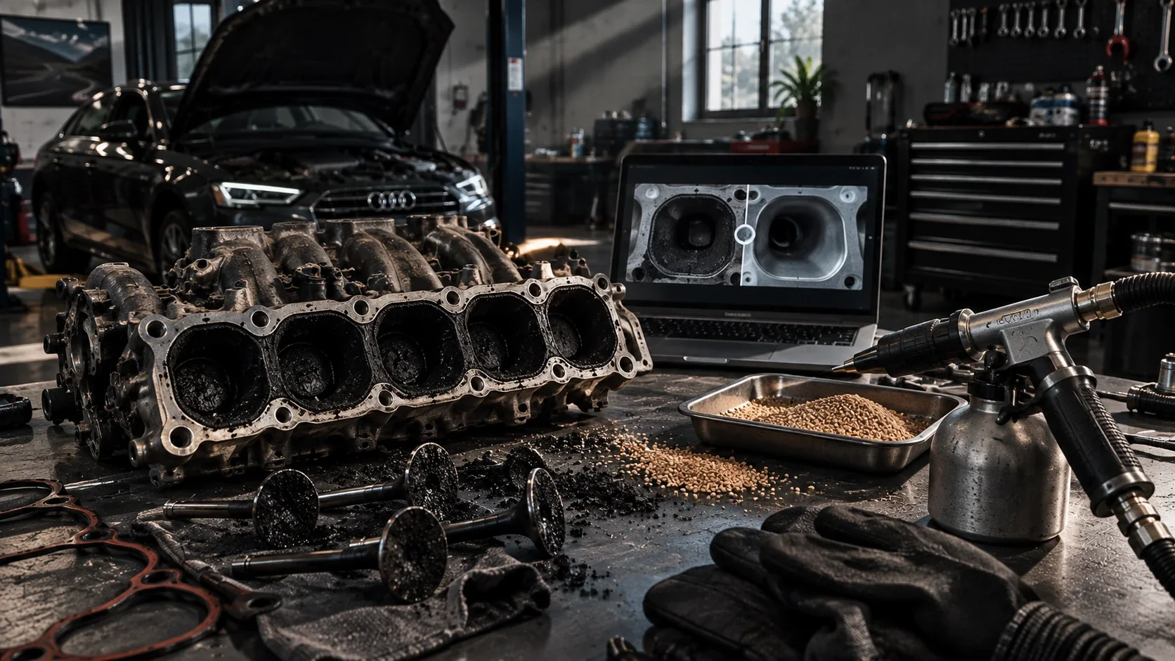 Case: Audi A4 2.0 TFSI — czyszczenie dolotu granulatem i moc wróciła